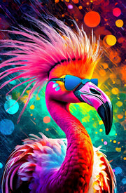 Electric Flamingo Groove — 3D-haptische, geprägte Hochglanz-Luxus-Wandkunst