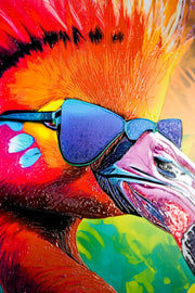 Electric Flamingo Groove — 3D-haptische, geprägte Hochglanz-Luxus-Wandkunst