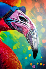 Electric Flamingo Groove — 3D-haptische, geprägte Hochglanz-Luxus-Wandkunst