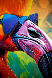 Electric Flamingo Groove — 3D-haptische, geprägte Hochglanz-Luxus-Wandkunst