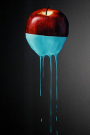 3D-Reliefbild – Roter Apfel mit türkisfarbener Farbe – Schwarz – Luxuriöse Wanddekoration