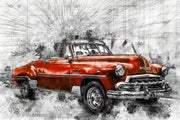 3D Relief Painting – Classic Red Convertible – Red, Black & White – Luxury Wall Decor
