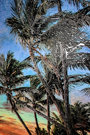 Symphonie du crépuscule tropical – Tableau en relief 3D avec coucher de soleil tropical