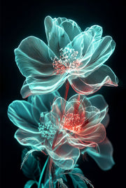3D Reliëfschilderij – Bloemen in Turquoise en Oranje – Zwart – Luxe Wanddecoratie