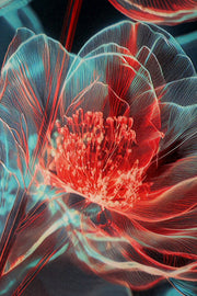 3D-Reliefgemälde – Blumen in Türkis und Orange – Schwarz – Luxuriöse Wanddekoration