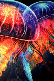 Luminescent Deep-Sea Duo – 3D Relief Painting with Glowing Jellyfish