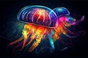 Luminescent Deep-Sea Duo – 3D Relief Painting with Glowing Jellyfish