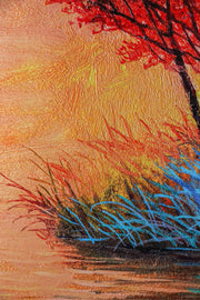 3D-Reliefgemälde – Baum in Rot und Blau – Herbst & Winter – Luxuriöse Wanddekoration