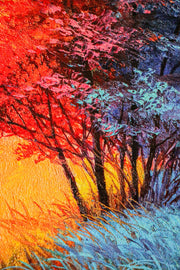 3D-Reliefgemälde – Baum in Rot und Blau – Herbst & Winter – Luxuriöse Wanddekoration
