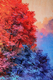 3D-Reliefgemälde – Baum in Rot und Blau – Herbst & Winter – Luxuriöse Wanddekoration