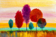 Bos chromatique rayonnant – Peinture en relief 3D avec arbres colorés