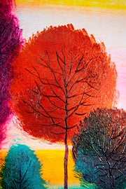 Bos chromatique rayonnant – Peinture en relief 3D avec arbres colorés