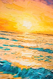 3D-Reliefgemälde – Türkisfarbenes Meer bei Sonnenuntergang – Goldküste – Luxuriöse Wanddekoration