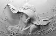 3D Relief Painting – Woman with Hat and Butterflies – White & Ivory