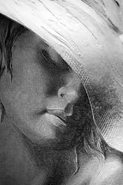 3D Relief Painting – Woman with Hat and Butterflies – White & Ivory