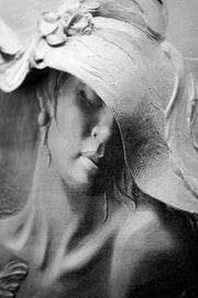 3D Relief Painting – Woman with Hat and Butterflies – White & Ivory