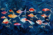 3D-Reliefbild – Bunte Fische in der Tiefsee – Blau, Orange & Türkis – Luxuriöse Wanddekoration