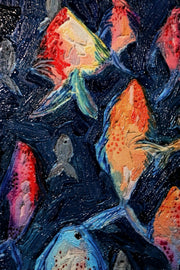 3D-Reliefbild – Bunte Fische in der Tiefsee – Blau, Orange & Türkis – Luxuriöse Wanddekoration