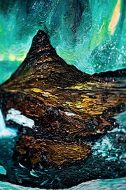 Peinture en relief 3D – Aurore boréale au-dessus d'un paysage glaciaire – Vert & Turquoise