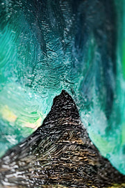 Peinture en relief 3D – Aurore boréale au-dessus d'un paysage glaciaire – Vert & Turquoise