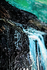 Peinture en relief 3D – Aurore boréale au-dessus d'un paysage glaciaire – Vert & Turquoise