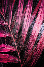 Magenta Midnight Frond – Peinture en relief 3D avec feuille tropicale