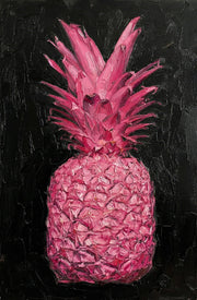 Peinture en relief 3D – Ananas rose néon – Noir & rose – Décoration murale de luxe