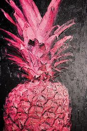 Peinture en relief 3D – Ananas rose néon – Noir & rose – Décoration murale de luxe