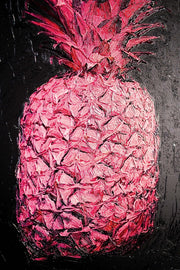 Peinture en relief 3D – Ananas rose néon – Noir & rose – Décoration murale de luxe