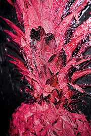 Peinture en relief 3D – Ananas rose néon – Noir & rose – Décoration murale de luxe