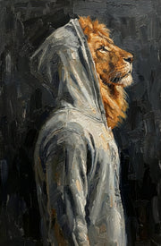 Majestic Urban Monarch – 3D-Reliefbild mit Löwe und Hoodie