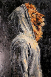 Majestic Urban Monarch – 3D-Reliefbild mit Löwe und Hoodie