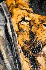 Majestic Urban Monarch – 3D-Reliefbild mit Löwe und Hoodie
