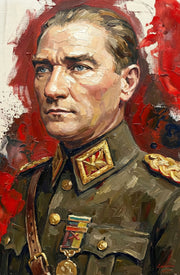 3D-Reliefbild – Mustafa Kemal Atatürk – Rot, Weiß & Gold – Luxuriöse Wanddekoration