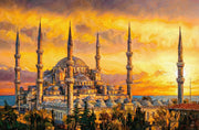 Golden Sunset Serenade – 3D-Reliefgemälde der Blauen Moschee