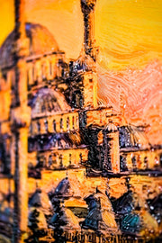 Golden Sunset Serenade – 3D-Reliefgemälde der Blauen Moschee