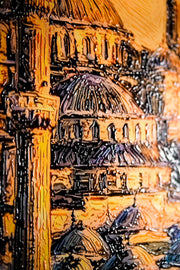 Golden Sunset Serenade – 3D-Reliefgemälde der Blauen Moschee