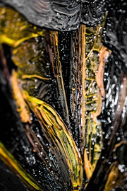 Noir Lilies & Gilded Shadows – 3D Relief Painting with Black Lilies and Gold Leaf Structure