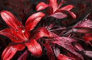 3D Relief Painting – Deep Red Lilies – Black & Red – Luxury Wall Decor