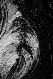 Obsidian & Ivory Grace – 3D Relief Painting with White Tulips and Black Background