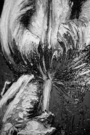 Obsidian & Ivory Grace – 3D Relief Painting with White Tulips and Black Background