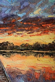 3D Relief Painting Twilight Pier Reflections – Sunset at the Lake – Luxury Wall Decor