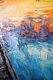 3D Relief Painting Twilight Pier Reflections – Sunset at the Lake – Luxury Wall Decor