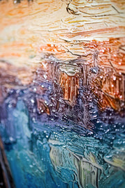 3D Relief Painting Twilight Pier Reflections – Sunset at the Lake – Luxury Wall Decor