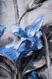 Sapphire Flora Relief – 3D-Reliefgemälde mit blauen Blumen