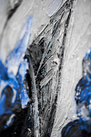 Sapphire Flora Relief – 3D-Reliefgemälde mit blauen Blumen