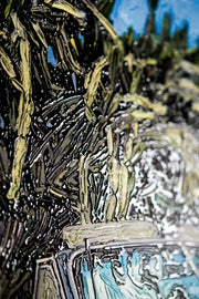 Tableau en relief 3D – Cabriolet bleu classique – Paysage tropical – Décoration murale de luxe