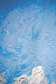 Tableau en relief 3D – Cabriolet bleu classique – Paysage tropical – Décoration murale de luxe