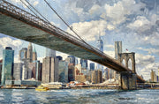 Brooklyn Bridge Metropolis – 3D-Reliefbild mit goldener Brücke und Skyline