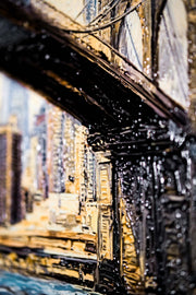 Brooklyn Bridge Metropolis – 3D-Reliefbild mit goldener Brücke und Skyline